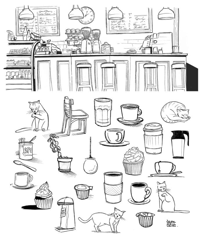 coffee shop sketches