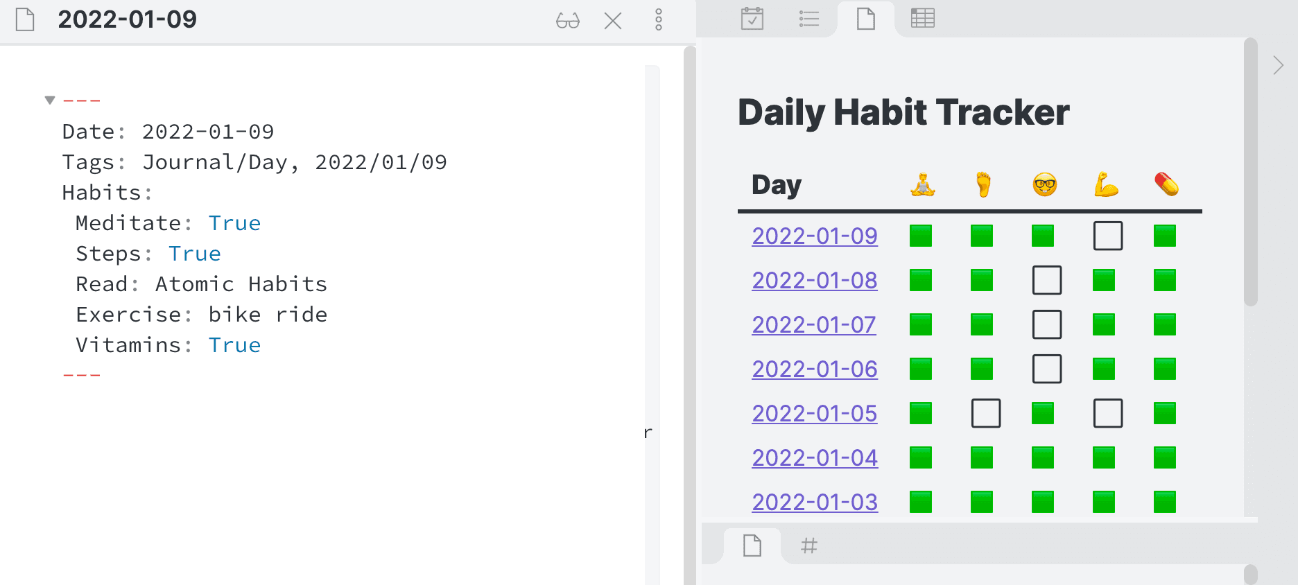 Obsidian Habit Tracking