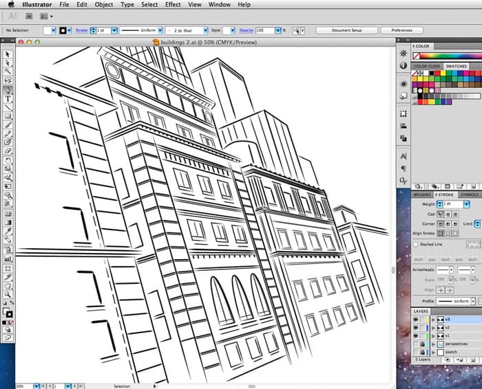 line art being done in illustrator