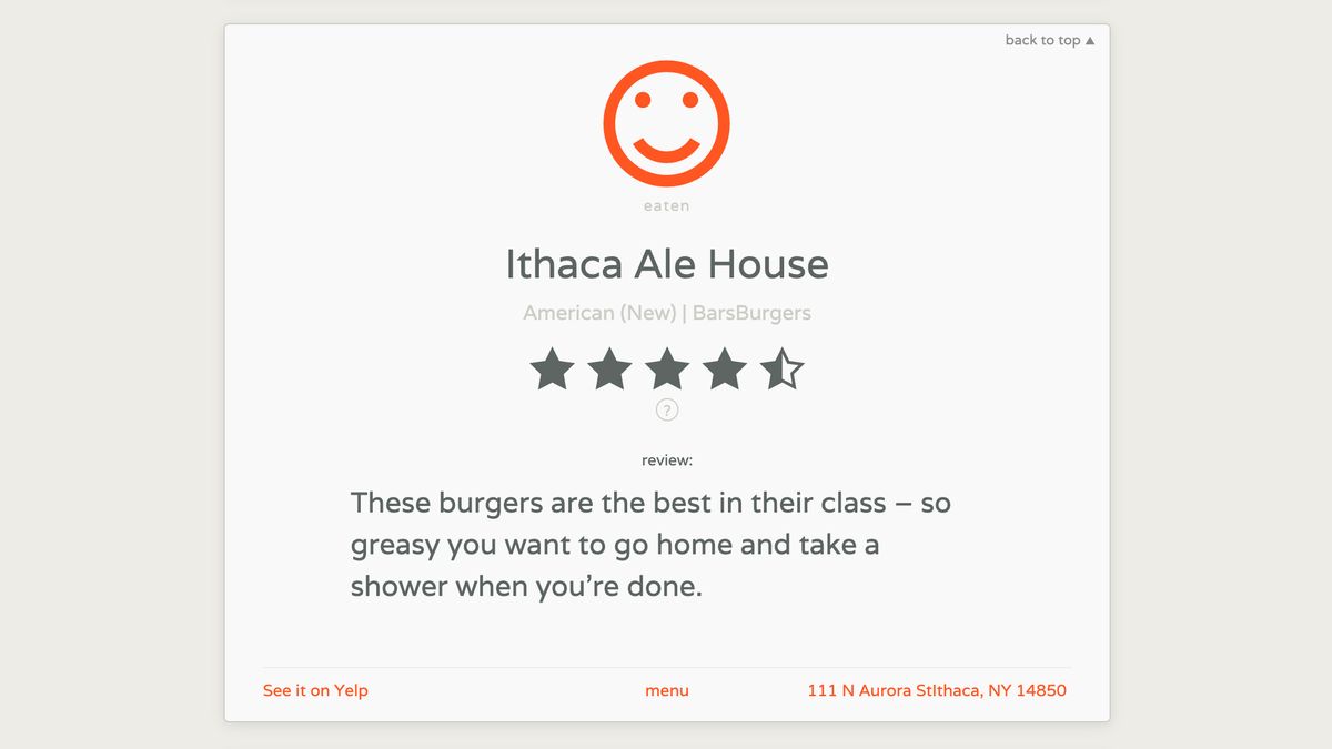 Review card quickly indicates whether the restaurant received a positive or a negative review